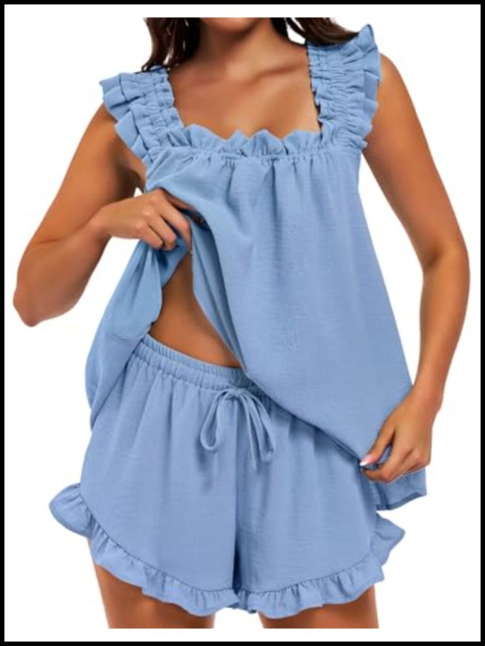 SIMIYA Women's 2 Piece Tank Top and Shorts Pajama Set Ruffle Soft